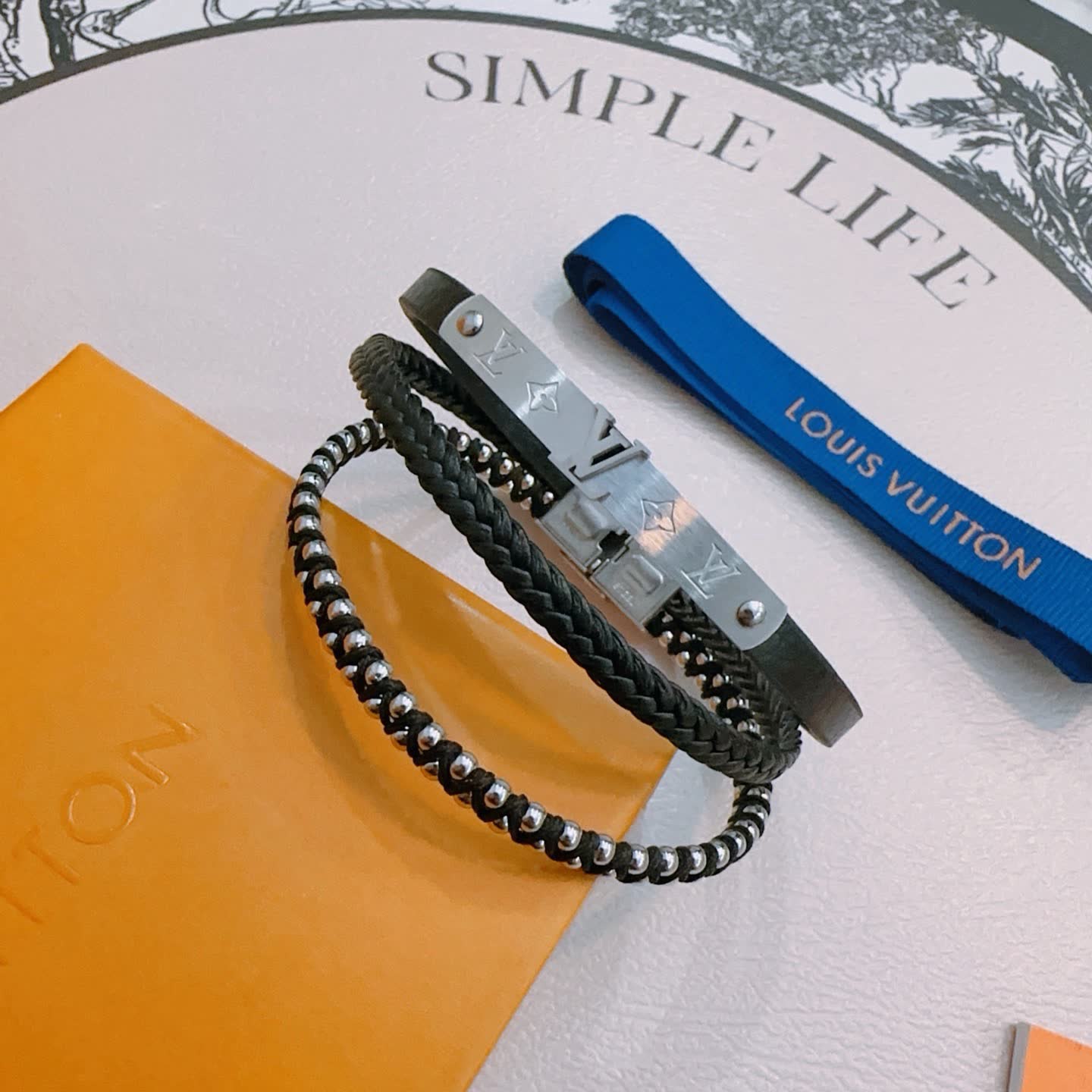 Louis Vuitton Leather & Metal Bracelet Set